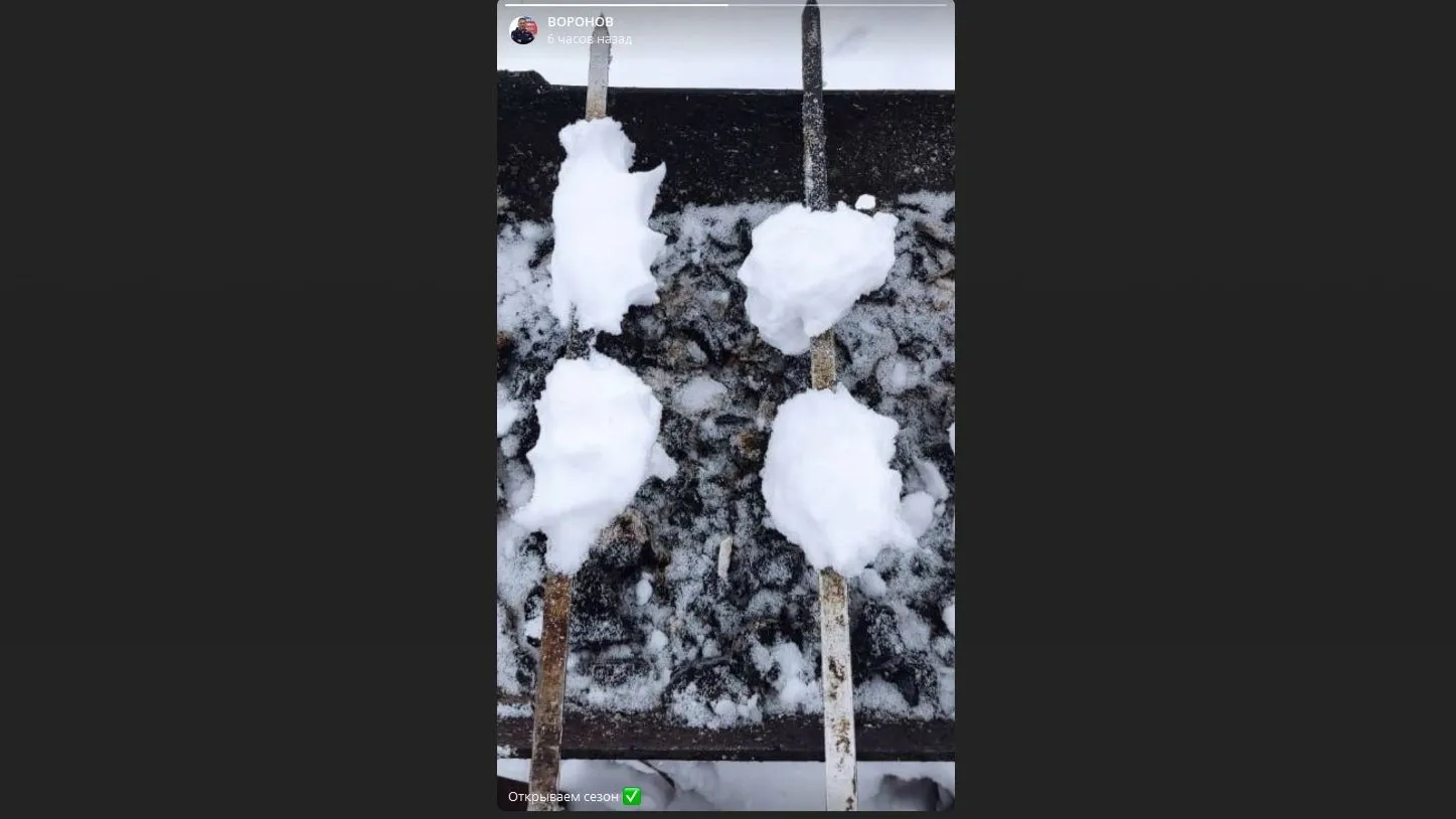 Под снежные шашлыки отлично подойдет ледяной чай. Скриншот из telegram-канала «ВОРОНОВ»