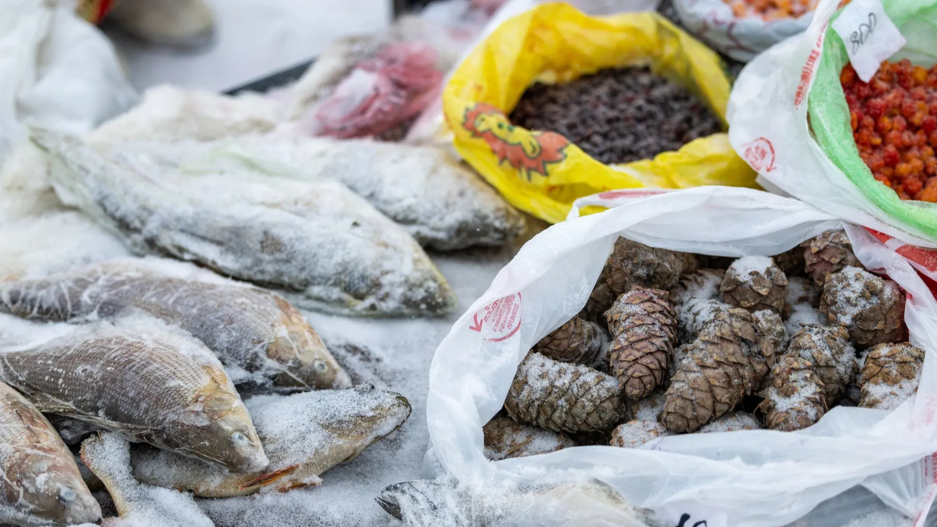 На улице незаконно продавали рыбу, мясо и дары природы. Фото: Юлия Чудинова / «Ямал-Медиа»