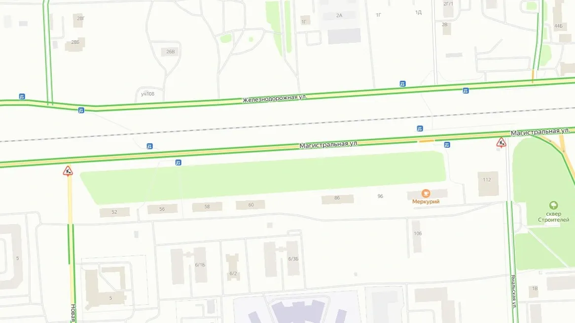 Дорожники ограничили движение на въездах на Магистральную улицу. Скриншот «Яндекс.Карты»