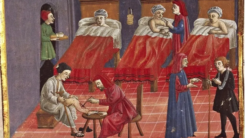 Лечебница. Рисунок из средневекового манускрипта.