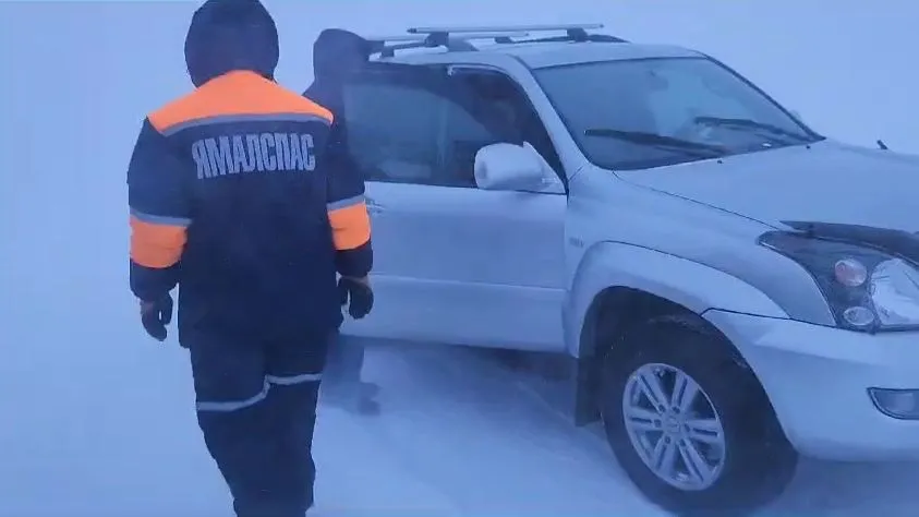 Спасатели помогли ямальцам, застрявшим на дороге. Кадр из видео со страницы t.me/dgzipb