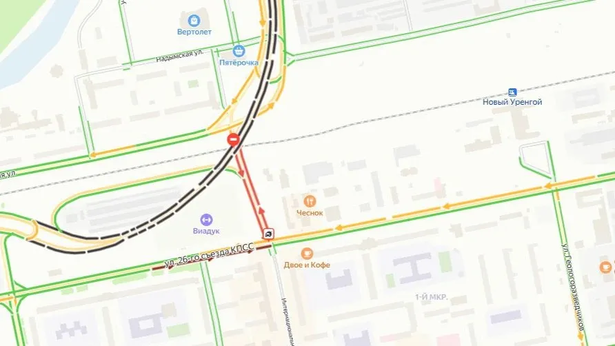 Пробка на перекрестке улиц 26-го съезда КПСС и Интернациональной. Скриншот из сервиса «Яндекс.Карты»