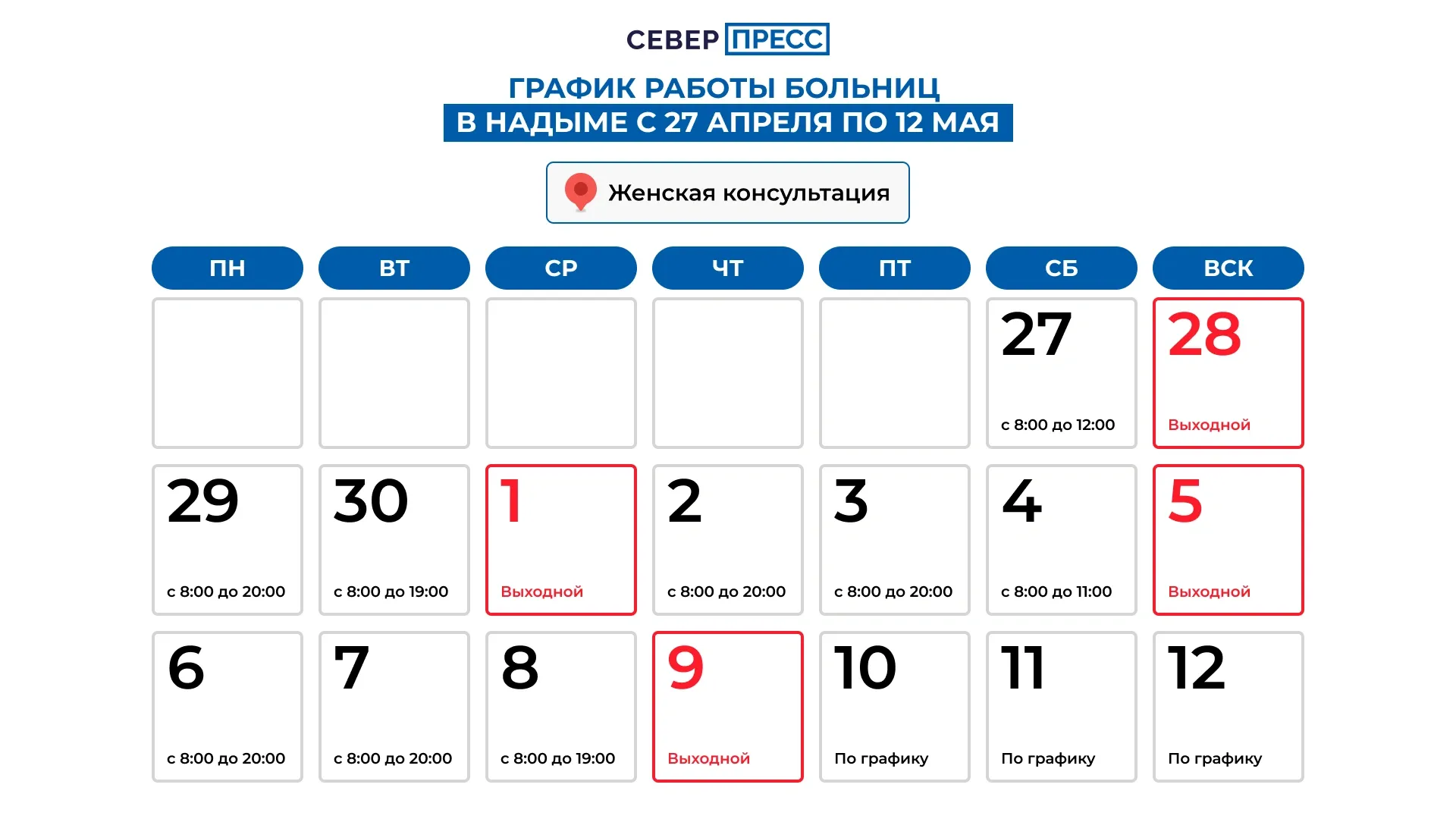 График работы женской консультации. 
 Графика: Татьяна Бояринова / «Ямал-Медиа»