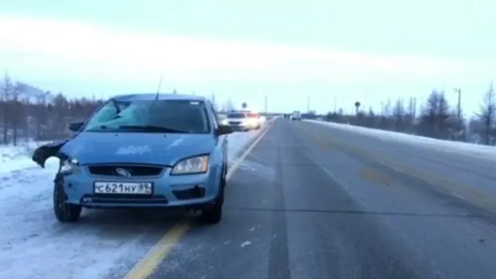 Водитель Ford сбил человека, переходившего трассу Сургут – Салехард. Кадр видео со страницы t.me/gibdd89